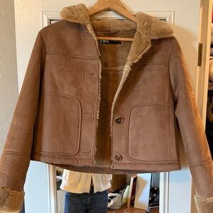 Zara Women's Faux Suede Jacket with Faux Fur